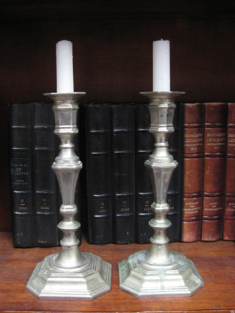 CANDLESTICK, Pair - Silver Hexagonal 26cm